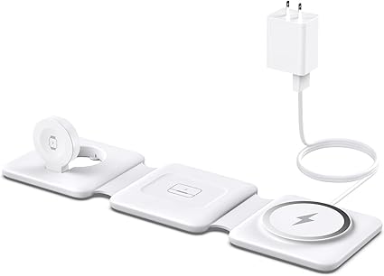 Charging Station for Apple Multiple Devices - 3 in 1 Foldable Magnetic Wireless Charger Dock - Travel Charging Pad for iPhone