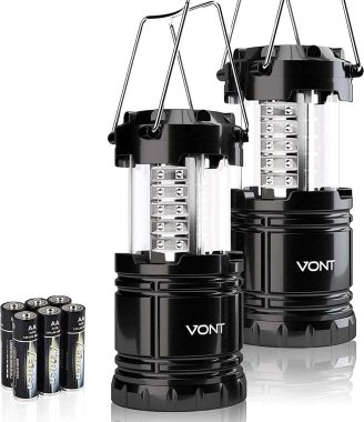Vont LED Camping Lantern, LED Lanterns, Suitable Survival Kits for Hurricane, Emergency Light for Storm, Outages, Outdoor Portable Lanterns, Black, Collapsible, (Batteries Included)